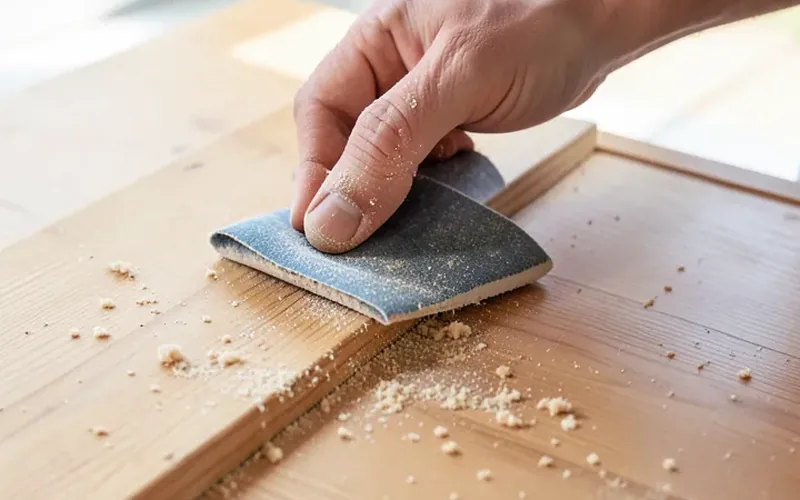 Sanding a wooden board smooth before applying sealer Sanding a wooden board smooth before applying sealer