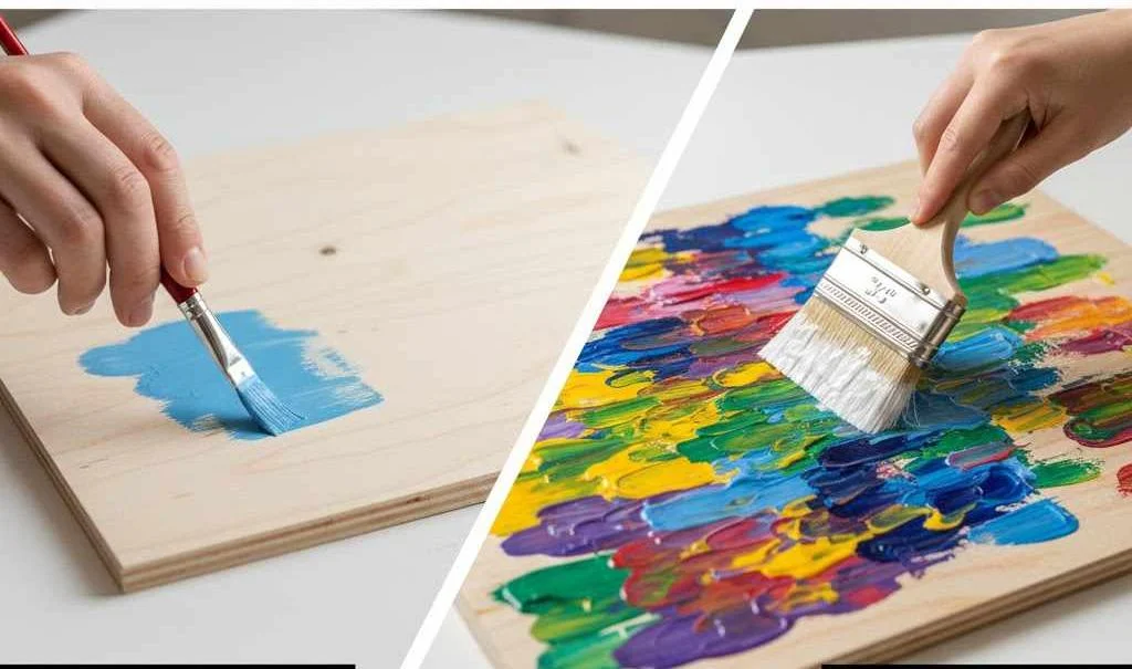 Applying a clear protective topcoat over acrylic paint on a wood surface