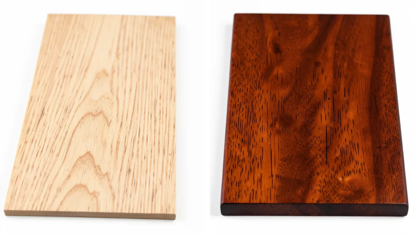 Raw cedar next to freshly stained cedar