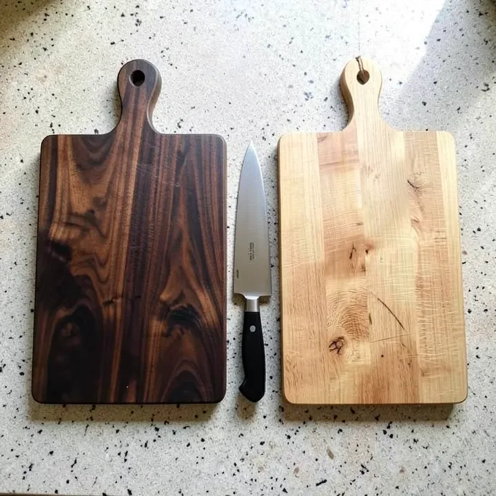 walnut and teak cutting boards side by side on a kitchen counter walnut and teak cutting boards side by side on a kitchen counter
