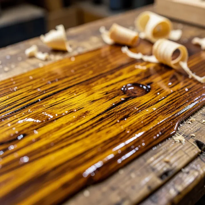 Close-up of teak wood grain showing its natural oil sheen and tight grain structure