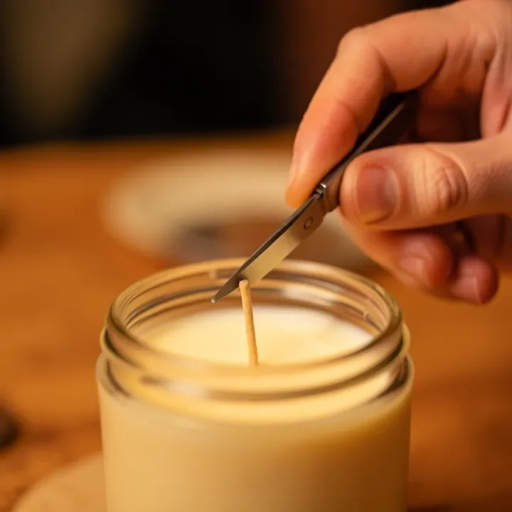 Trimming a wood wick to about 1/8 inch before lighting it