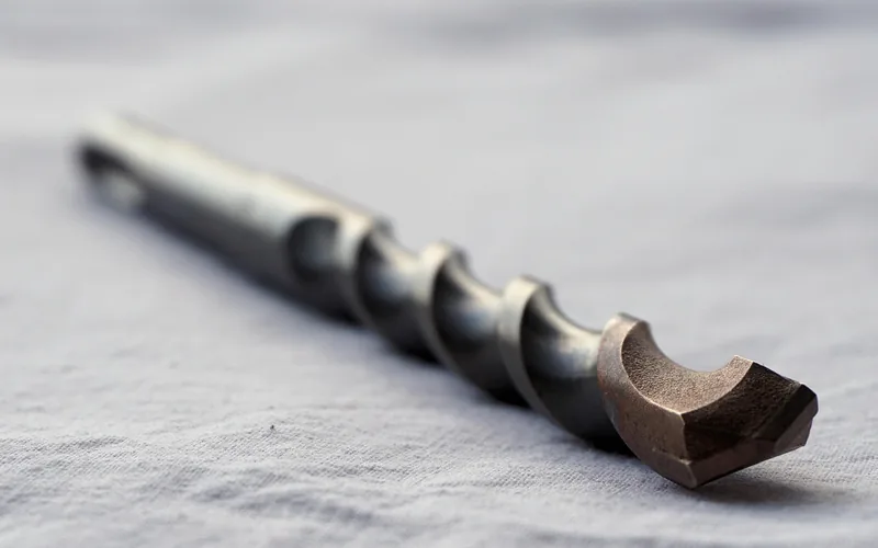 close-up of a twist drill bit tip showing spiral flutes and cutting edge