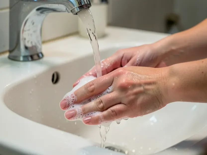 Washing hands with warm soapy water to loosen super glue from skin