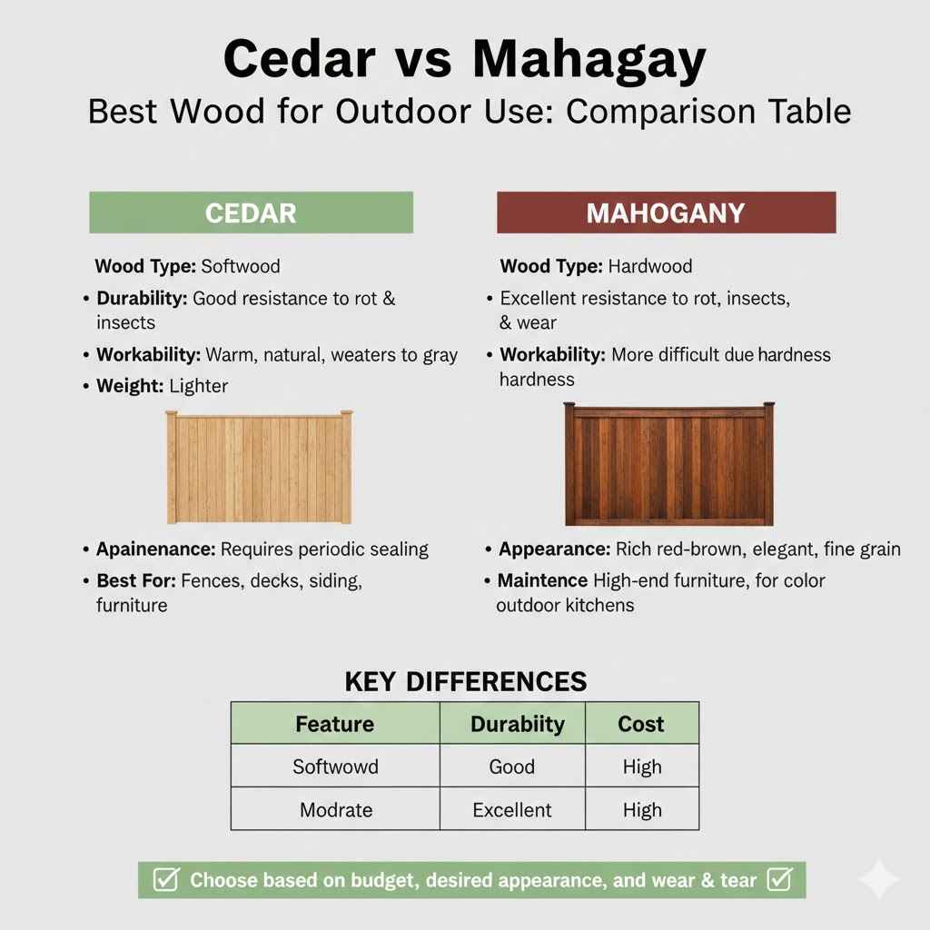 Cedar vs Mahogany Best Wood for Outdoor Use Comparison Table