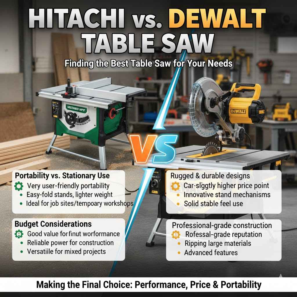 Comparing Hitachi vs DeWalt Table Saw for Your Needs