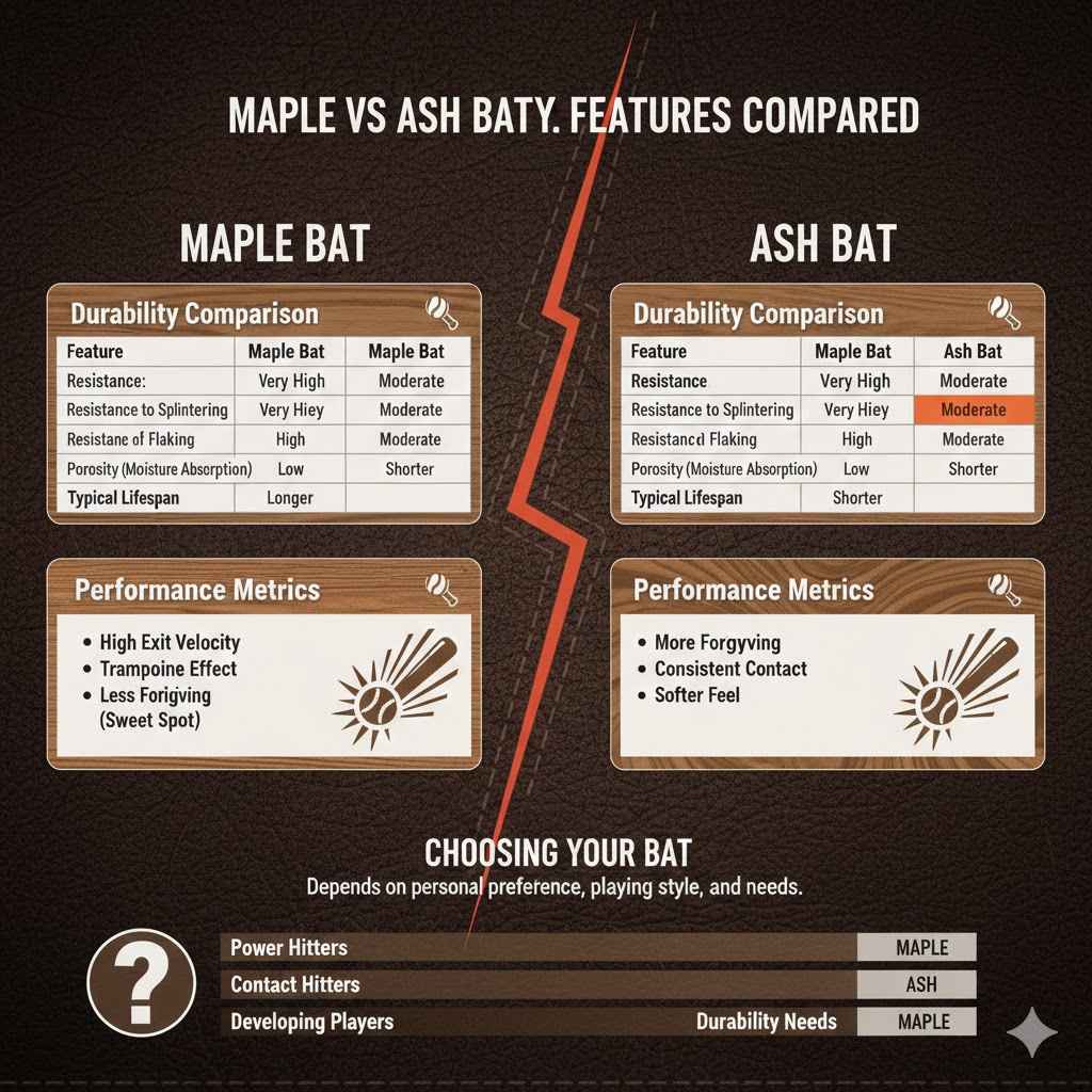 Comparing Key Features Maple vs Ash Bat