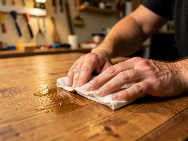 Wiping on a thin coat of oil finish with a lint-free cloth