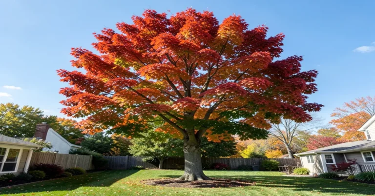 Tall mature maple tree with autumn leaves