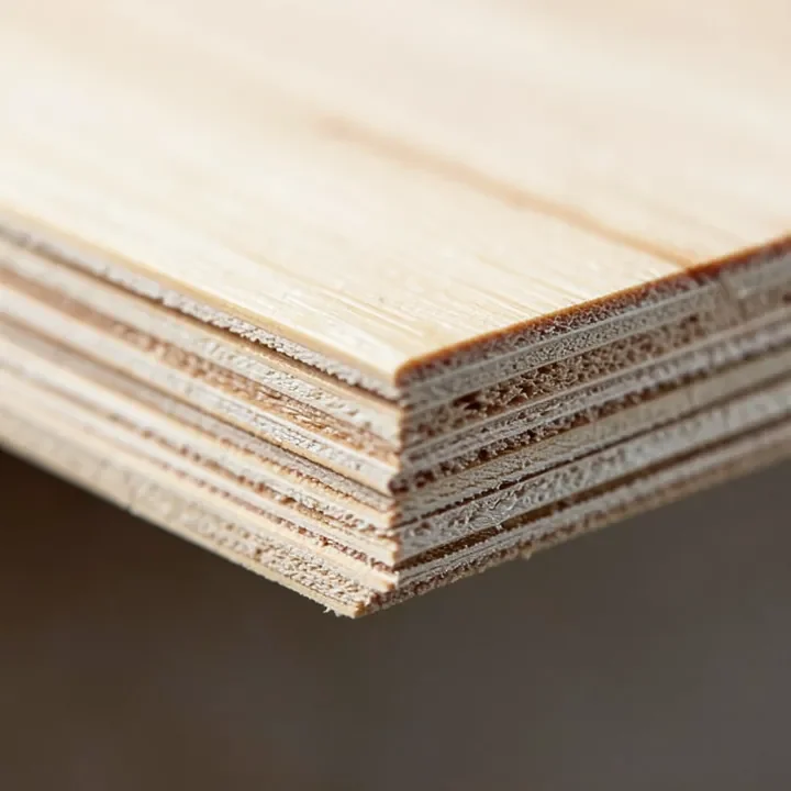 Cut edge of birch plywood showing layered cross-grain veneer construction Cut edge of birch plywood showing layered cross-grain veneer construction