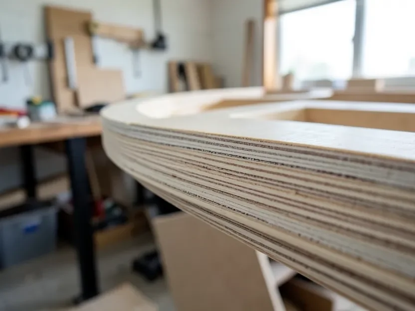 Close-up of marine grade plywood cross-grained veneer layers with no voids