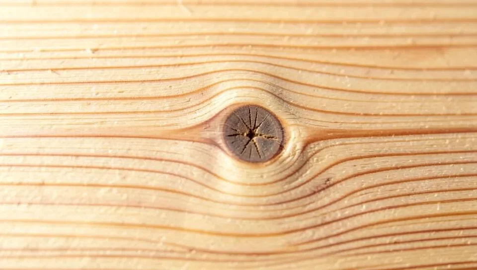 Close-up of pine wood grain texture with a small knot