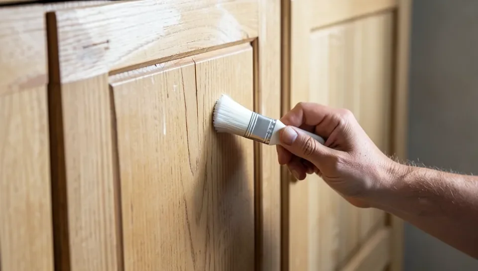 Applying primer to a raw wood cabinet door