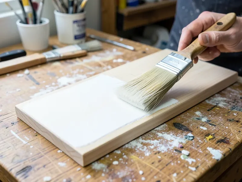Priming a raw wood panel with gesso before painting with acrylics