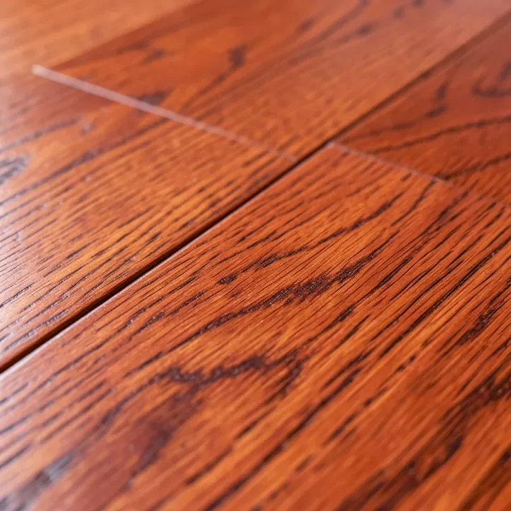Close-up of red oak hardwood flooring plank grain