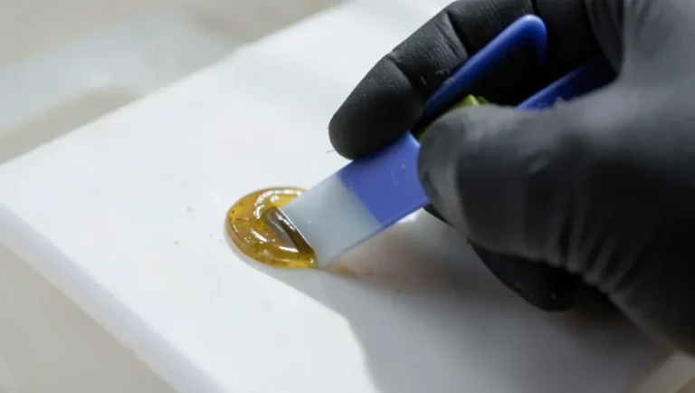 Scraping dried glue off a plastic surface with a plastic tool