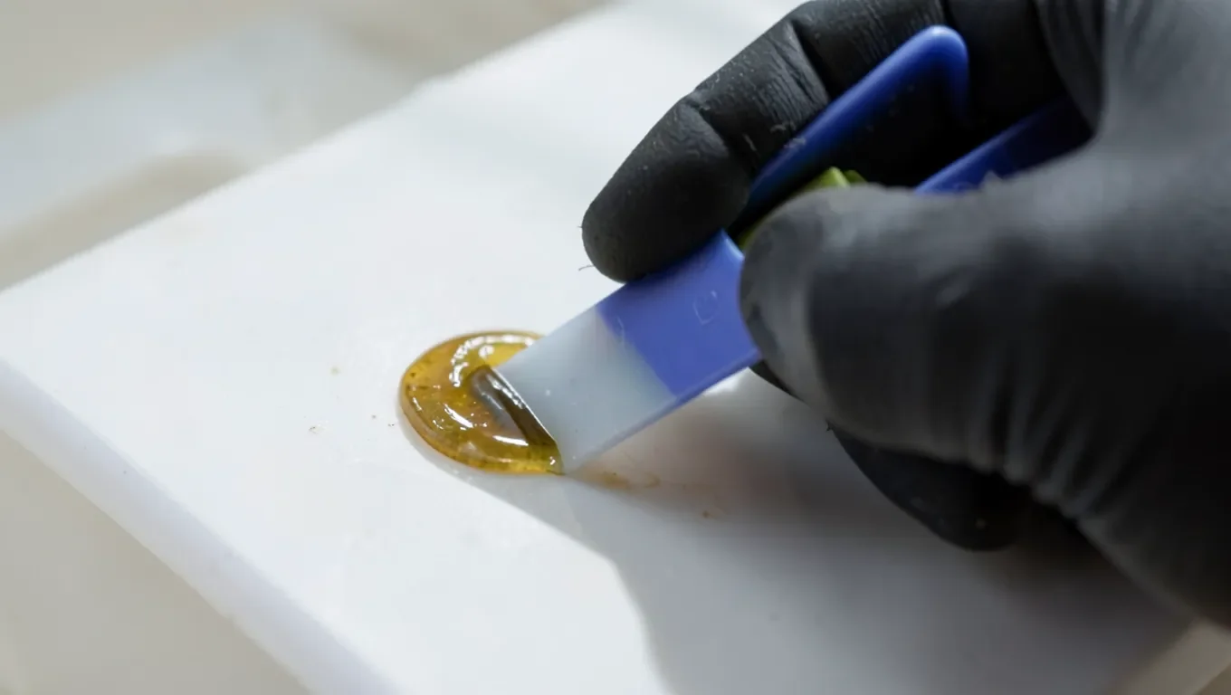 Scraping dried glue off a plastic surface with a plastic tool