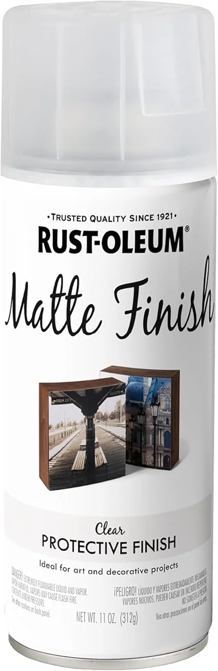 Rust-Oleum Matte Clear Spray Paint can, a matte protective topcoat sealer for driftwood decor