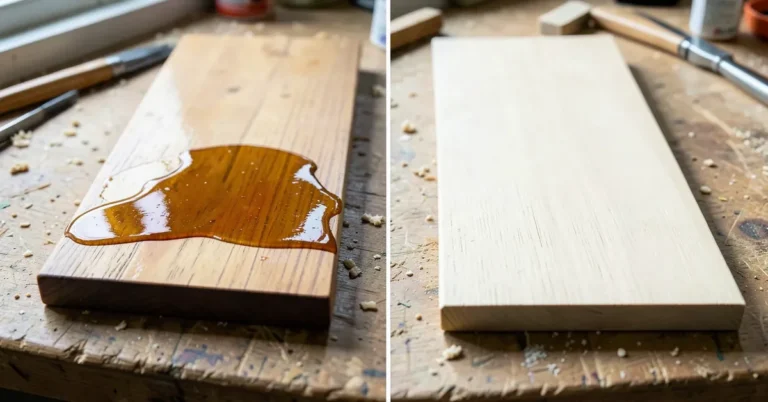 Two wood finish samples side by side, one glossier film finish and one matte penetrating oil