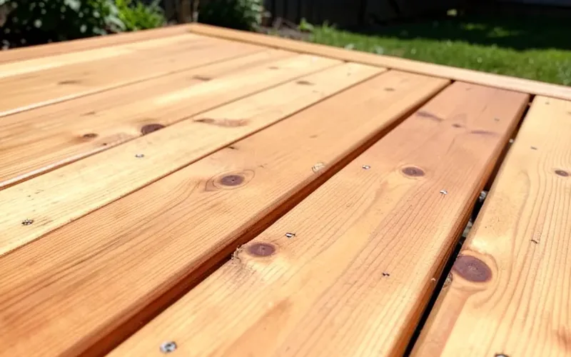 Outdoor deck built with western red cedar boards in sunlight Outdoor deck built with western red cedar boards in sunlight
