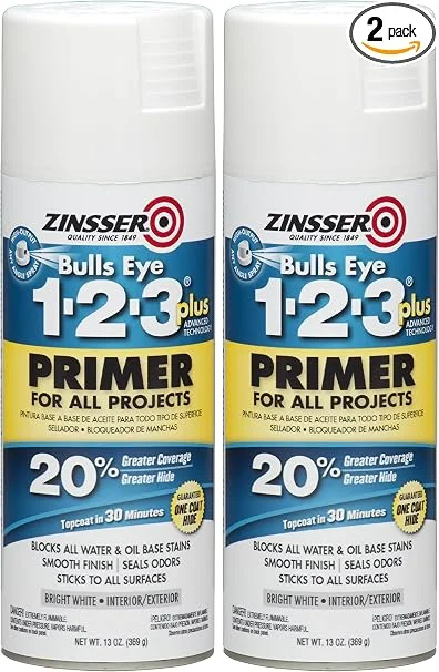 Zinsser Bulls Eye 1-2-3 Plus stain-blocking spray primer, 2-pack