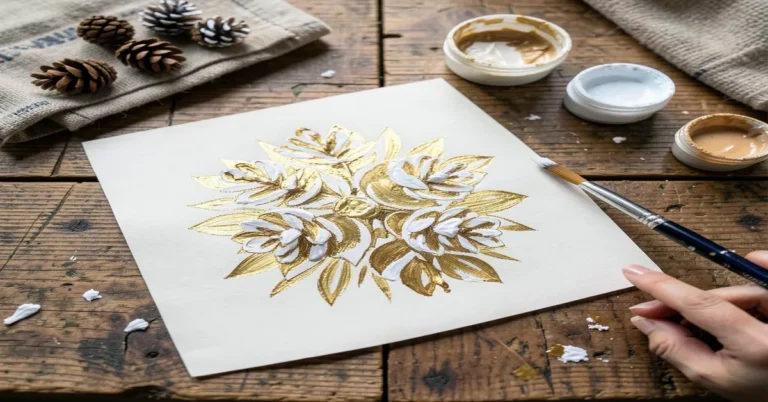 Hand painting pine cones with acrylic paint on a craft table