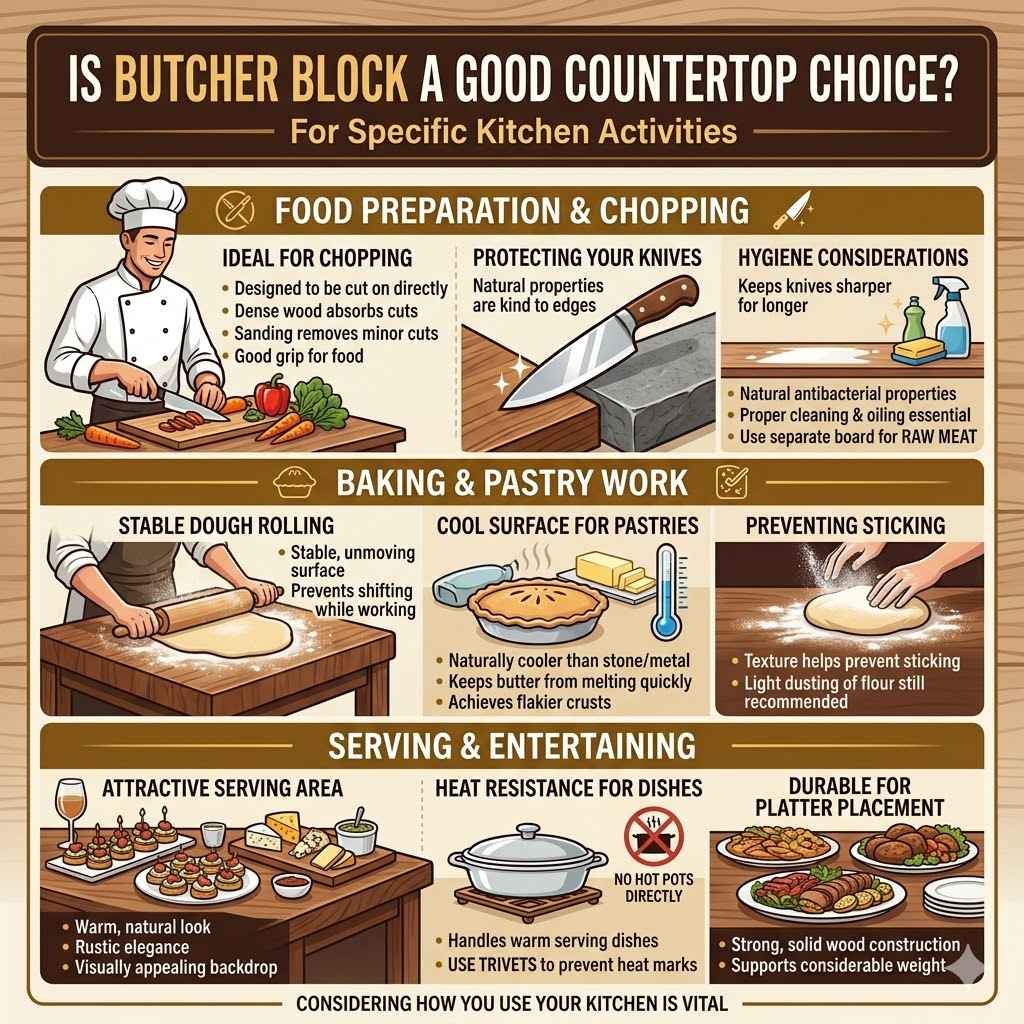 Butcher Block a Good Countertop Choice For Specific Kitchen Activities