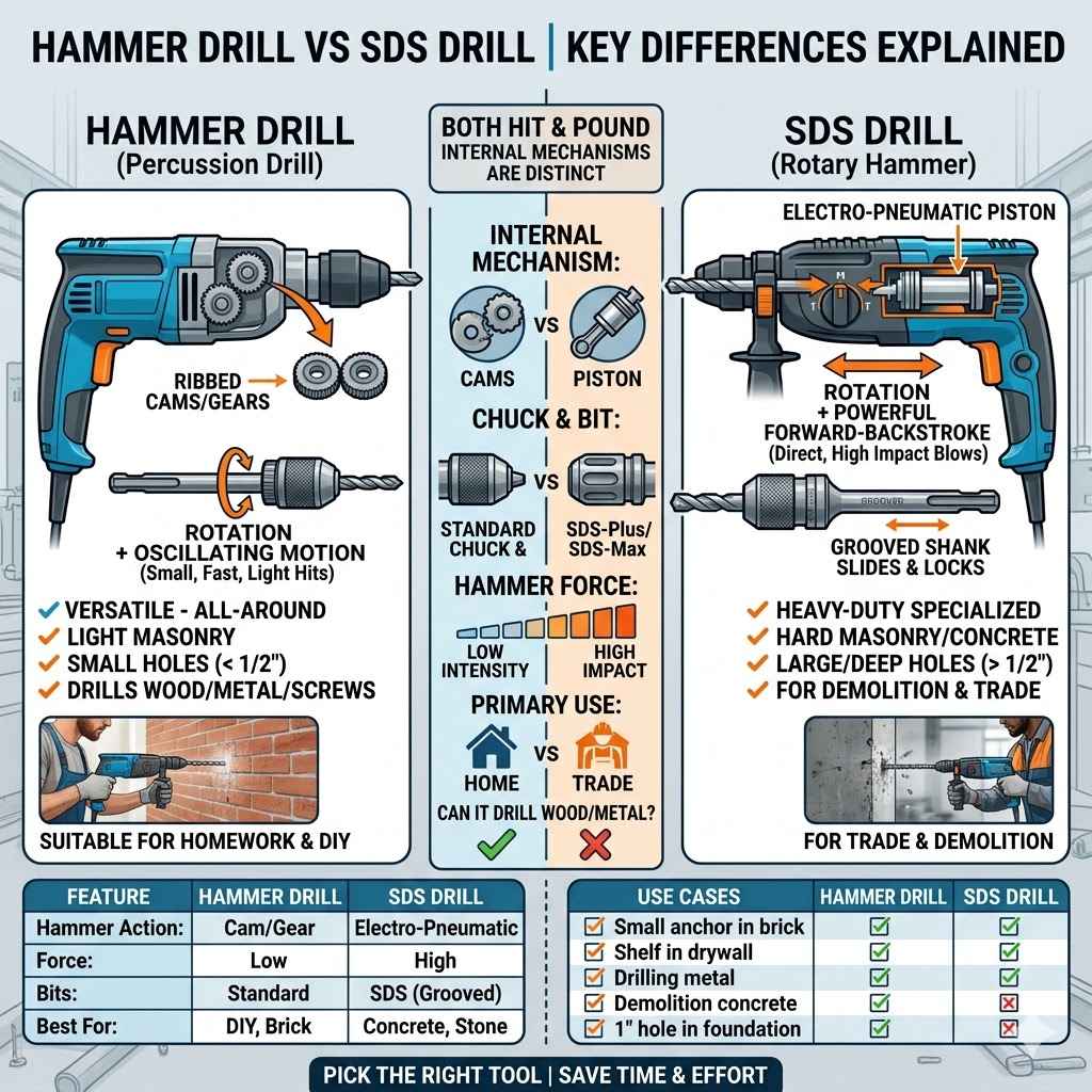 Hammer Drill vs SDS Drill Key Differences Explained