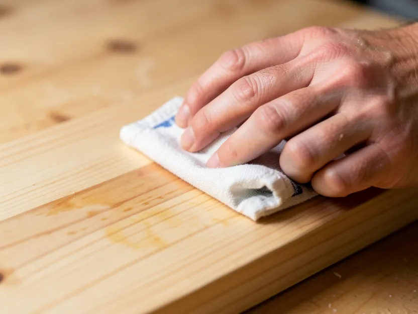 Applying pre-stain wood conditioner to raw pine before staining