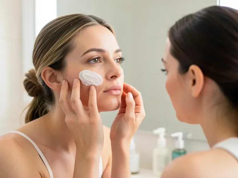 Person applying a gentle dermatologist-recommended skincare product to the cheek instead of craft glue