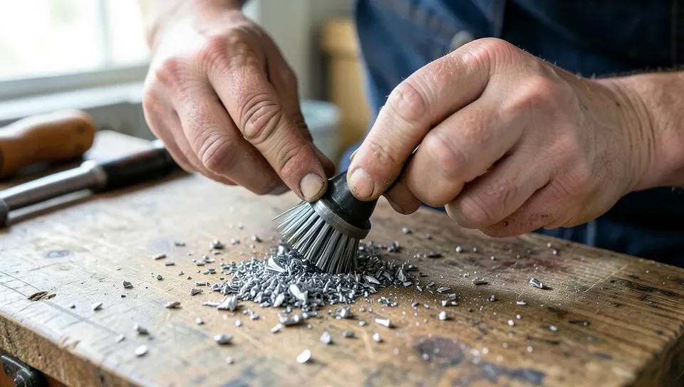 Cleaning a drill bit with a wire brush
