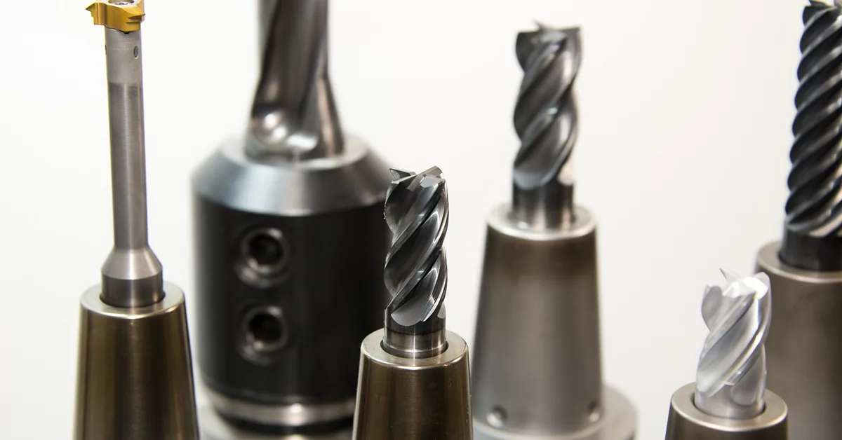 Close-up of finished drill bits and cutting tools with precision-ground spiral flutes