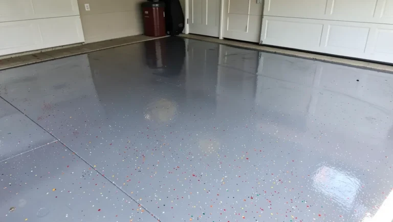 Freshly epoxy-coated garage floor with glossy finish