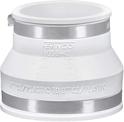 Fernco flexible rubber coupling for joining ABS to PVC pipe