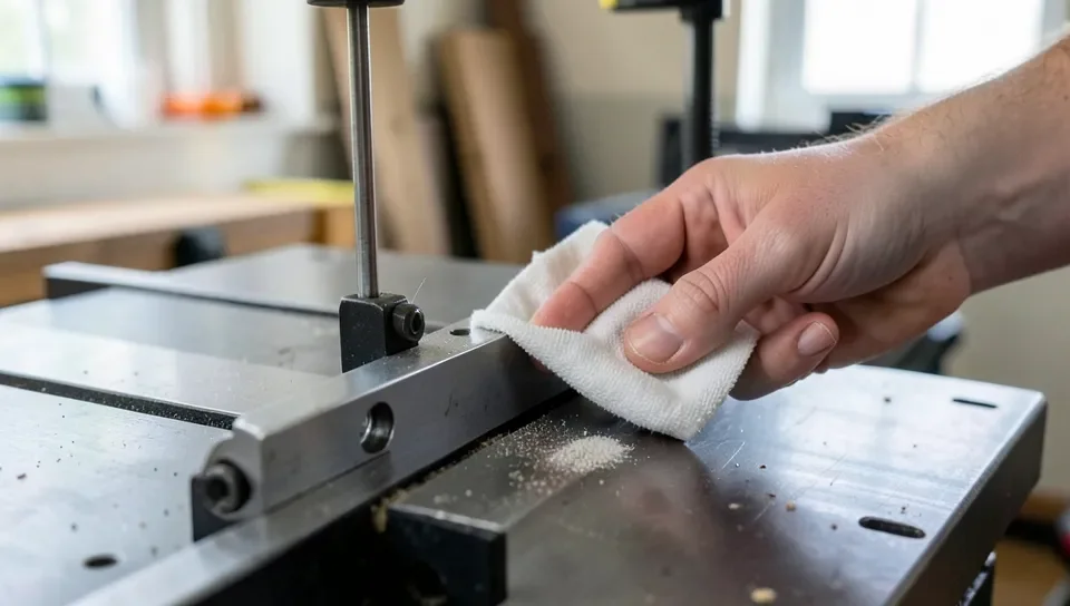 Lubricating a table saw fence rail during maintenance