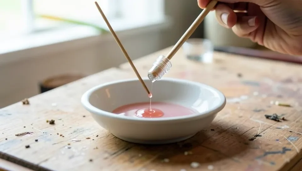 Mixing a solvent into thickened super glue in a small dish