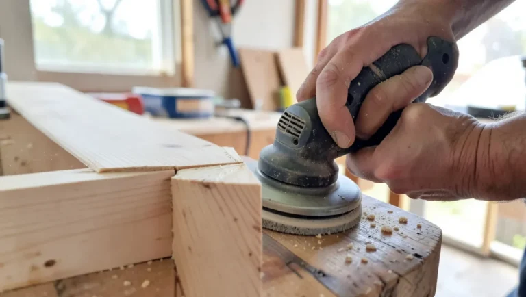 Sanding a dried glue joint with an orbital sander
