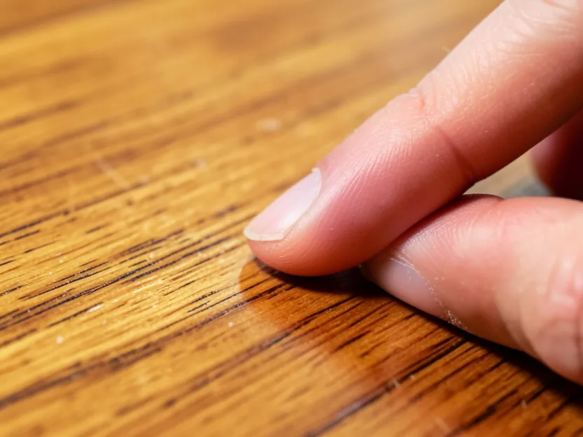 Testing a hardwood floor finish with a light fingernail scratch