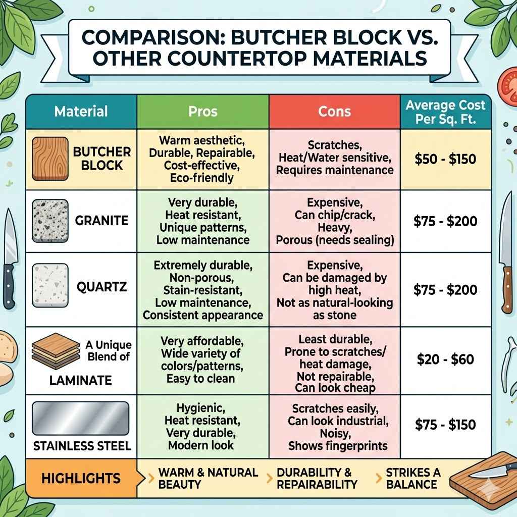 Butcher Block vs. Other Countertop Materials