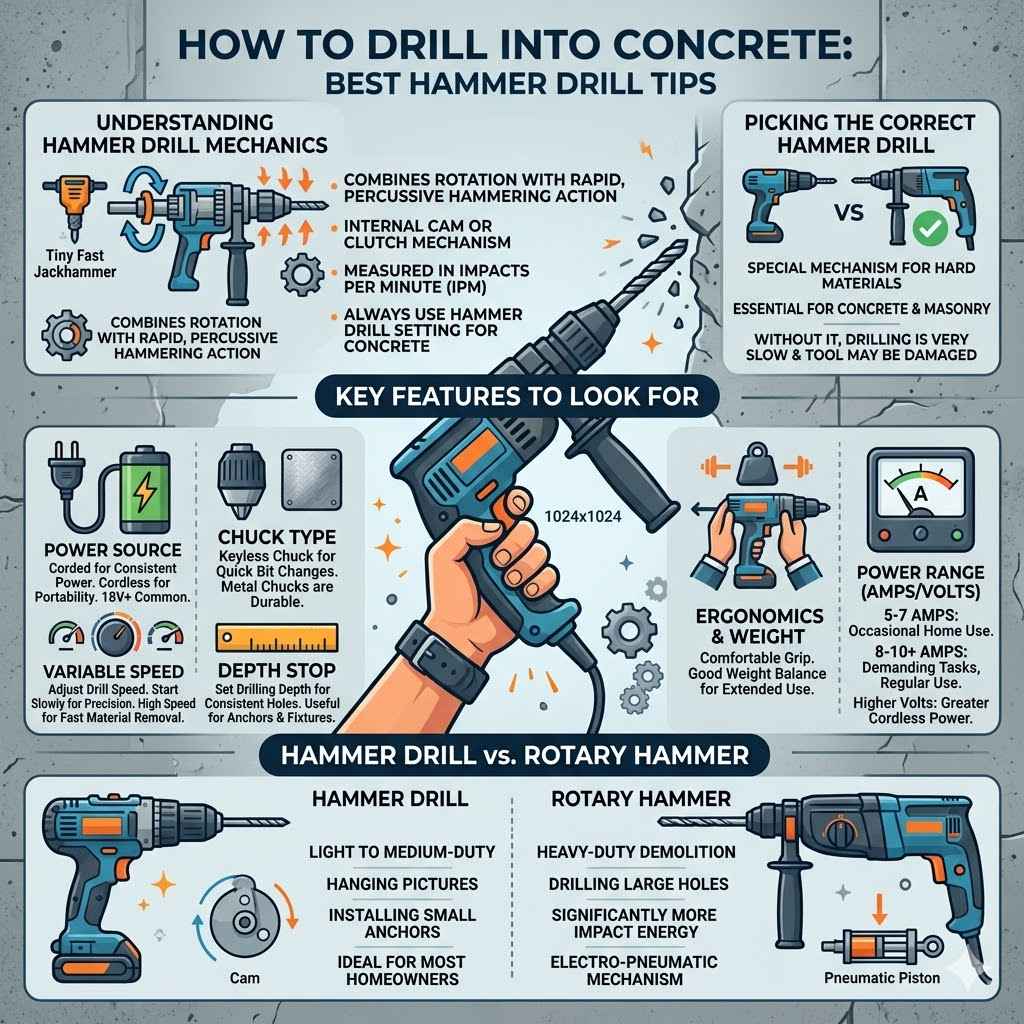 How to Drill Into Concrete Best Hammer Drill Tips