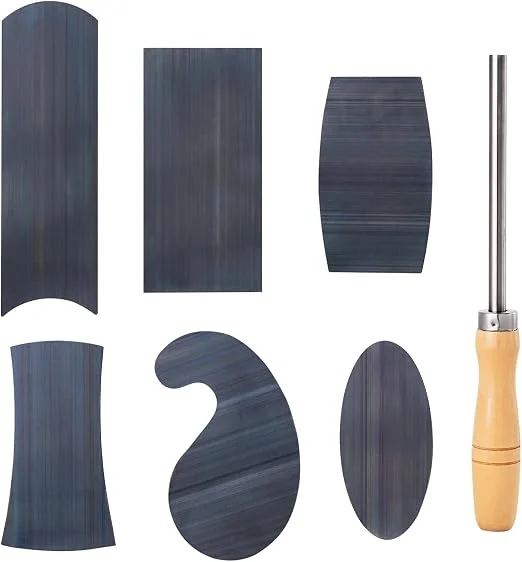 Cabinet scraper and burnisher set with 6 shapes