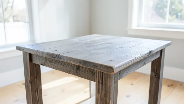 Wood table finished with gray weathered driftwood stain