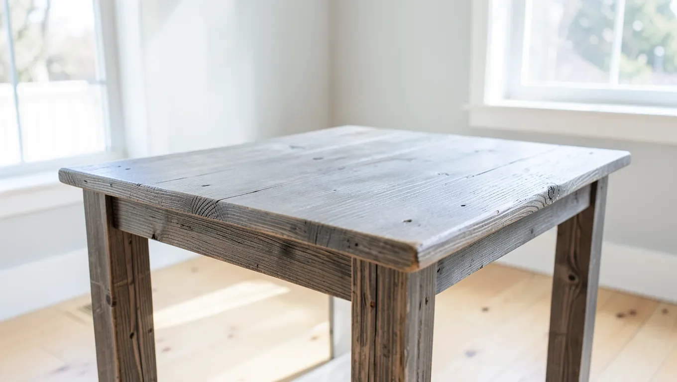 Wood table finished with gray weathered driftwood stain