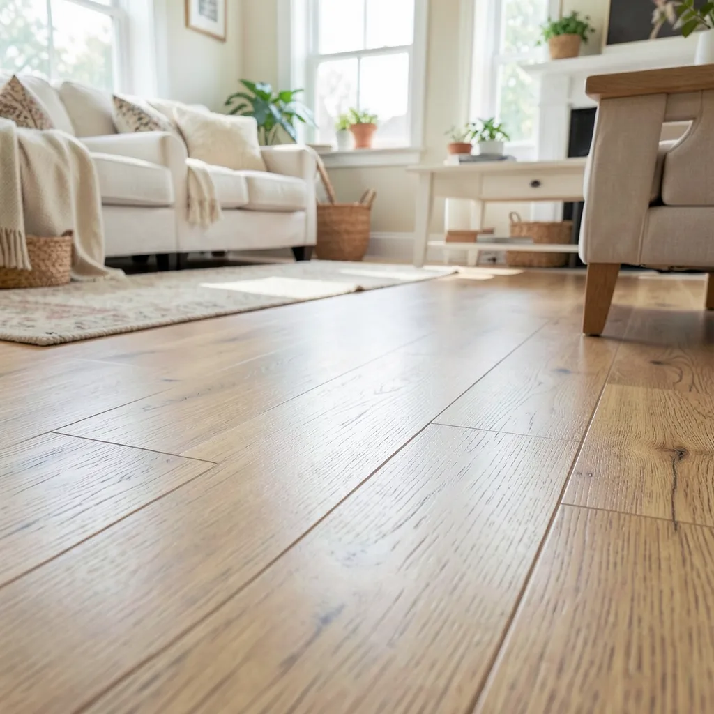 Close-up of King's Cottage waterproof laminate flooring planks showing realistic oak wood grain texture