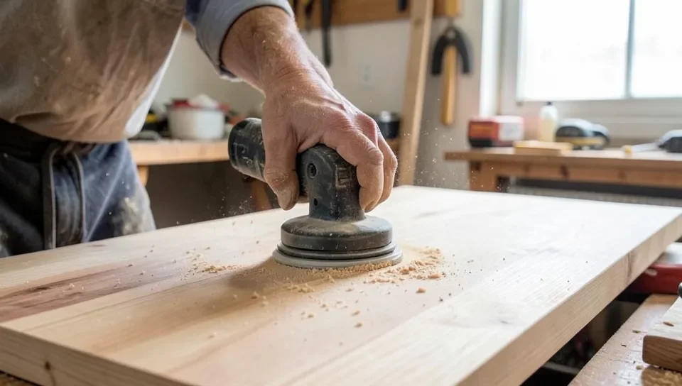 Sanding a wood surface smooth before applying polyurethane