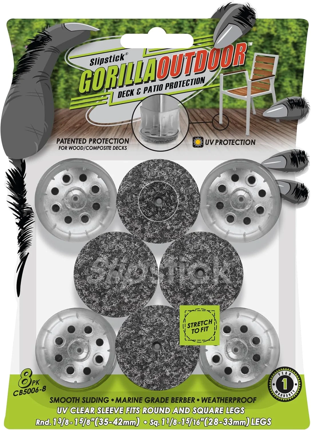 Slipstick GorillaOutdoor Berber Furniture Feet Pads, 8 pack