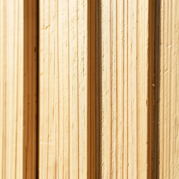 Close-up of T-111 plywood siding vertical groove texture
