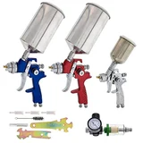 TCP Global HVLP spray gun set with three nozzle sizes for polyurethane