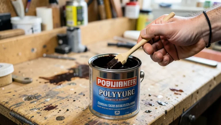 Stirring wood stain into a can of polyurethane