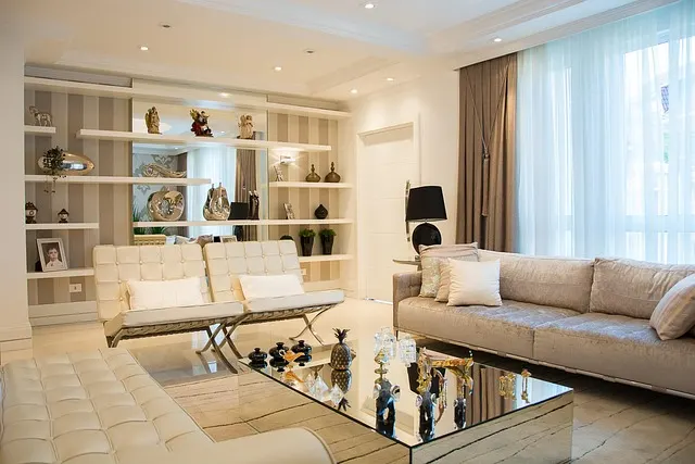 Living room with well-maintained wood furniture polished with furniture polish